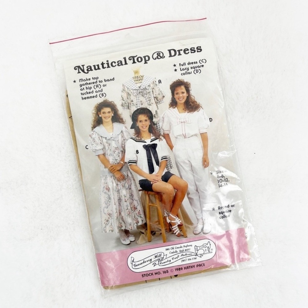 VTG 80s 90s Nautical Cottagecore Floral Top Dress Pattern Gooseberry Hills #165 - Picture 2 of 7